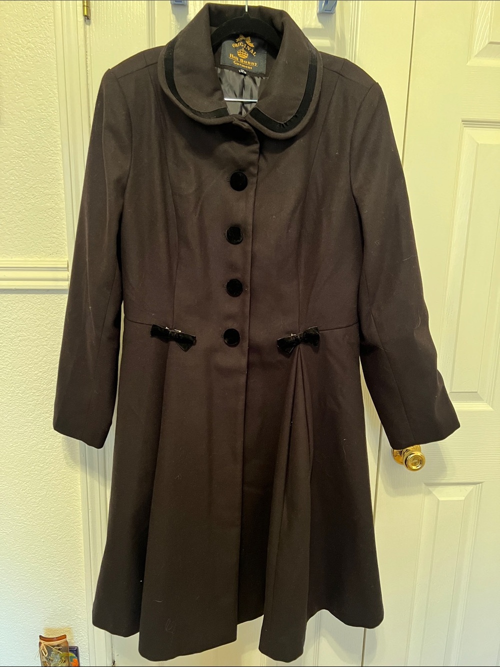 Hell Bunny Black A-Line Pea Coat with Velvet Trim